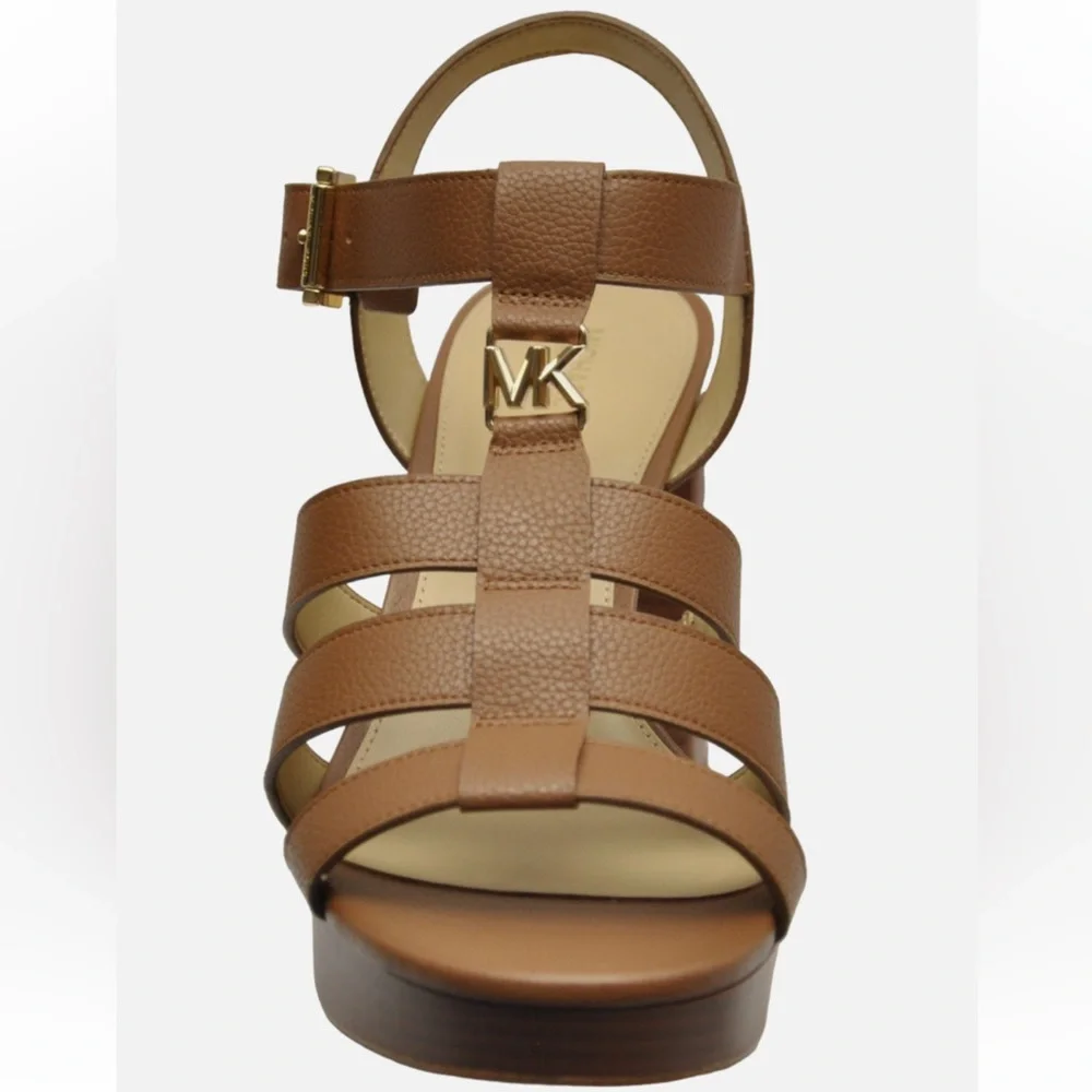 Michael Kors Reed Tumbled Faux Leather Platform Sandal Luggage Color Sz 7